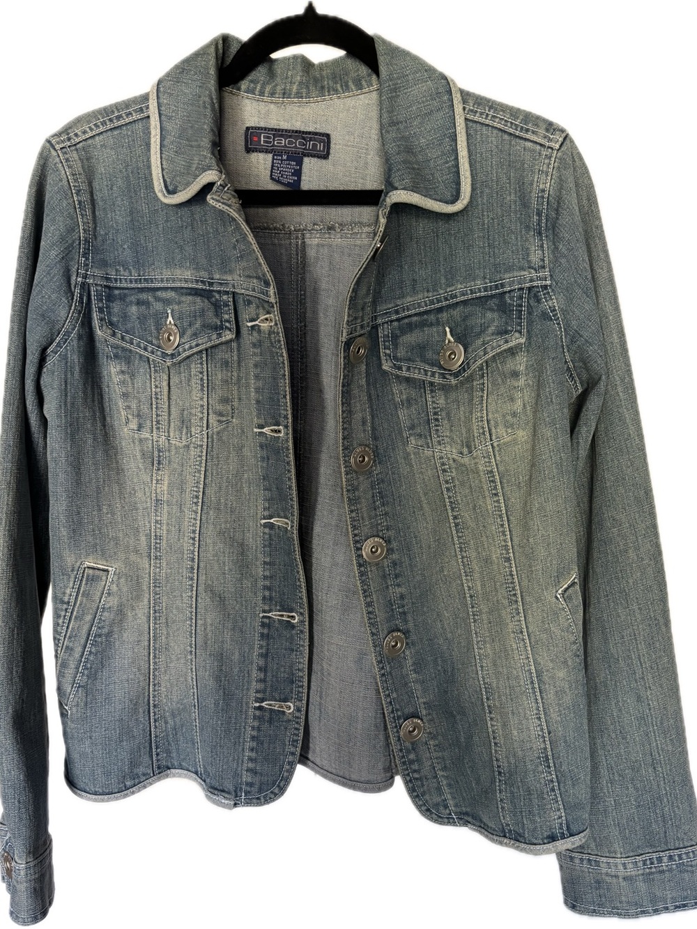 Baccini Denim Jacket Button Up Vintage Hem Pockets Size Medium